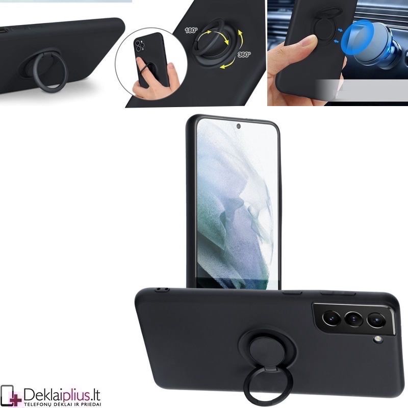 Vennus švelnaus silikono dėklas su žiedu - juodas (telefonui Samsung S22) Vennus švelnaus silikono dėklas su žiedu - juodas (telefonui Samsung S22)